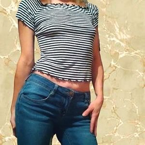 Black and White Striped Crop Top